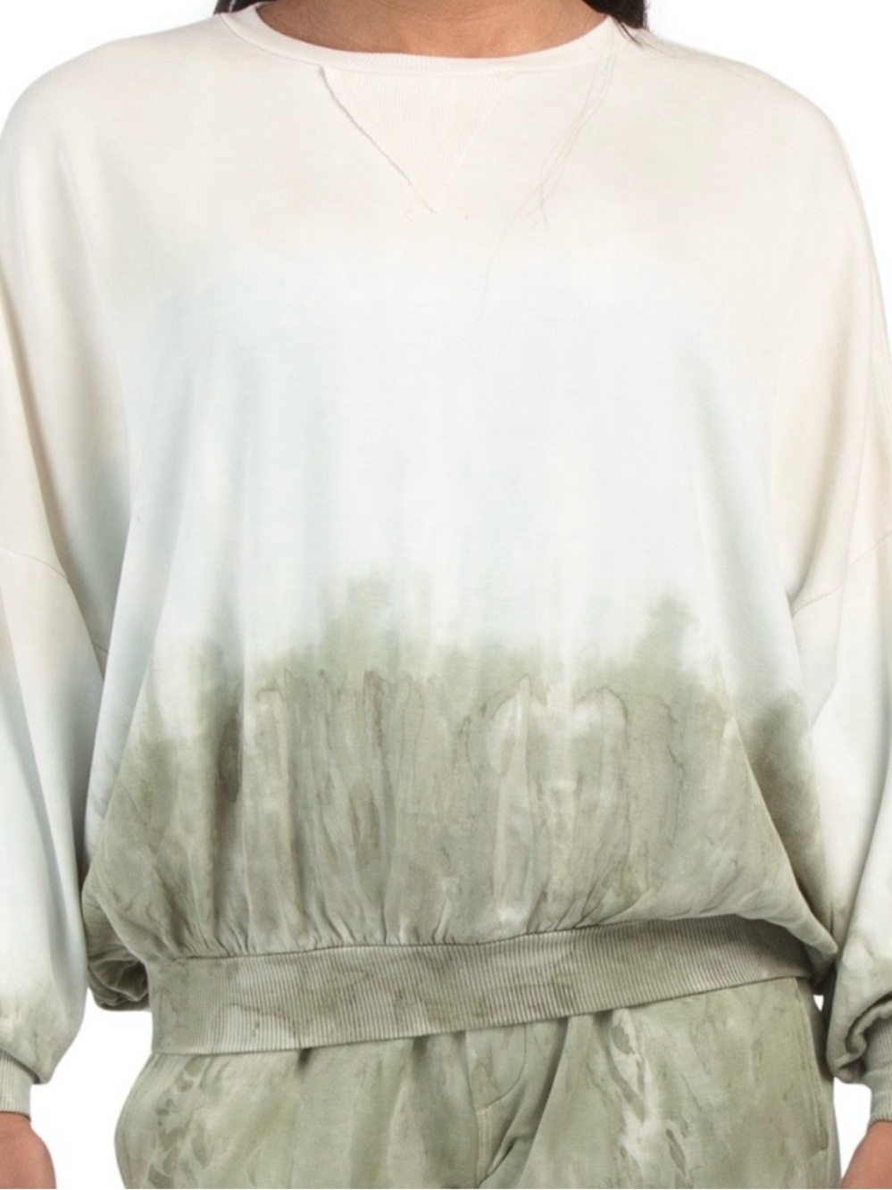 Young Fabulous & Broke Cream to Olive Dip-Dye Crewneck